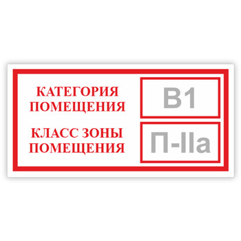 Знак «Категория помещения, класс зоны помещения», B05.1 (фотолюминесцентный пластик, 300х150 мм)